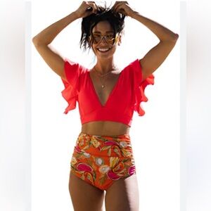 Women's High Waist Bikini Swimsuit Ruffle Two Piece Bathing Suit NWT Size XL